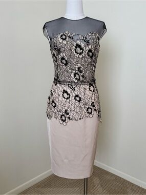 Lela Rose Cream Dress with Black Lace Accents